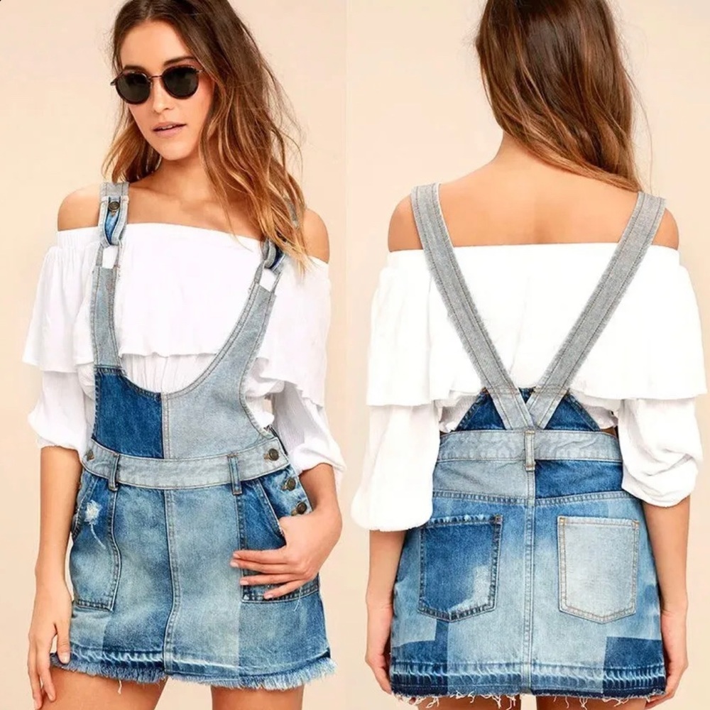 Free People Denim Skirt Overalls